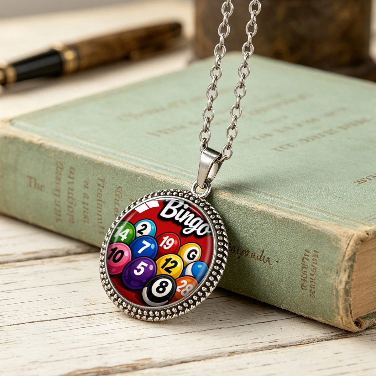 TEMU 1 stuk Kleurrijke Ronde Hangerketting met Bedrukte Bingonummerbal, Unisex Veelzijdige Decoratieve Ketting