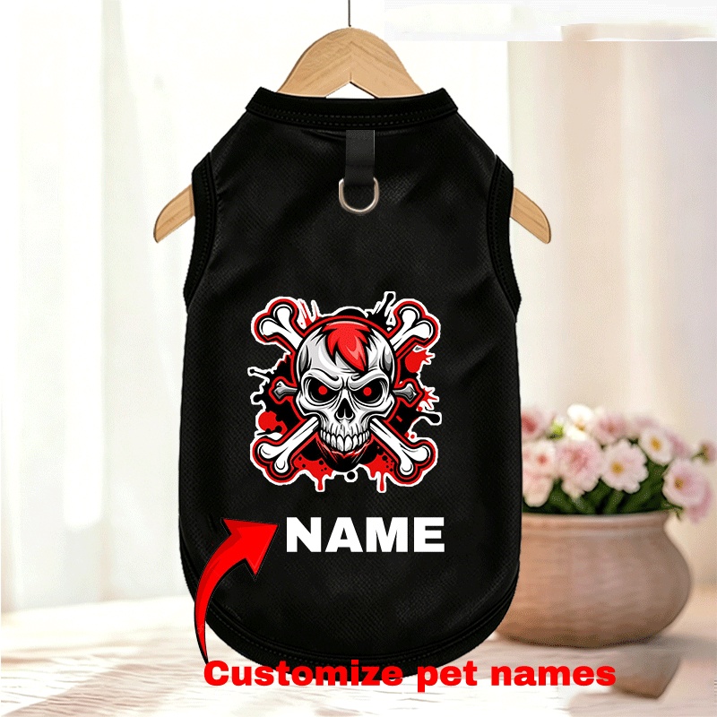 TEMU Cool Print Personalized Dog Vest, Summer Breathable Mesh Sleeveless Shirt With Leash Ring, Custom , Uv Protection, Easy , Available -xl, Outdoor