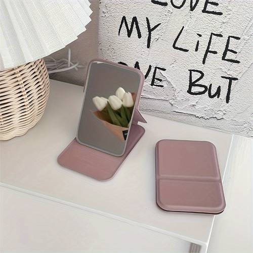 1pc elegant folding mini makeup mirror with pu holder portable glass makeup washable suitable for and desktop use makeup dresser