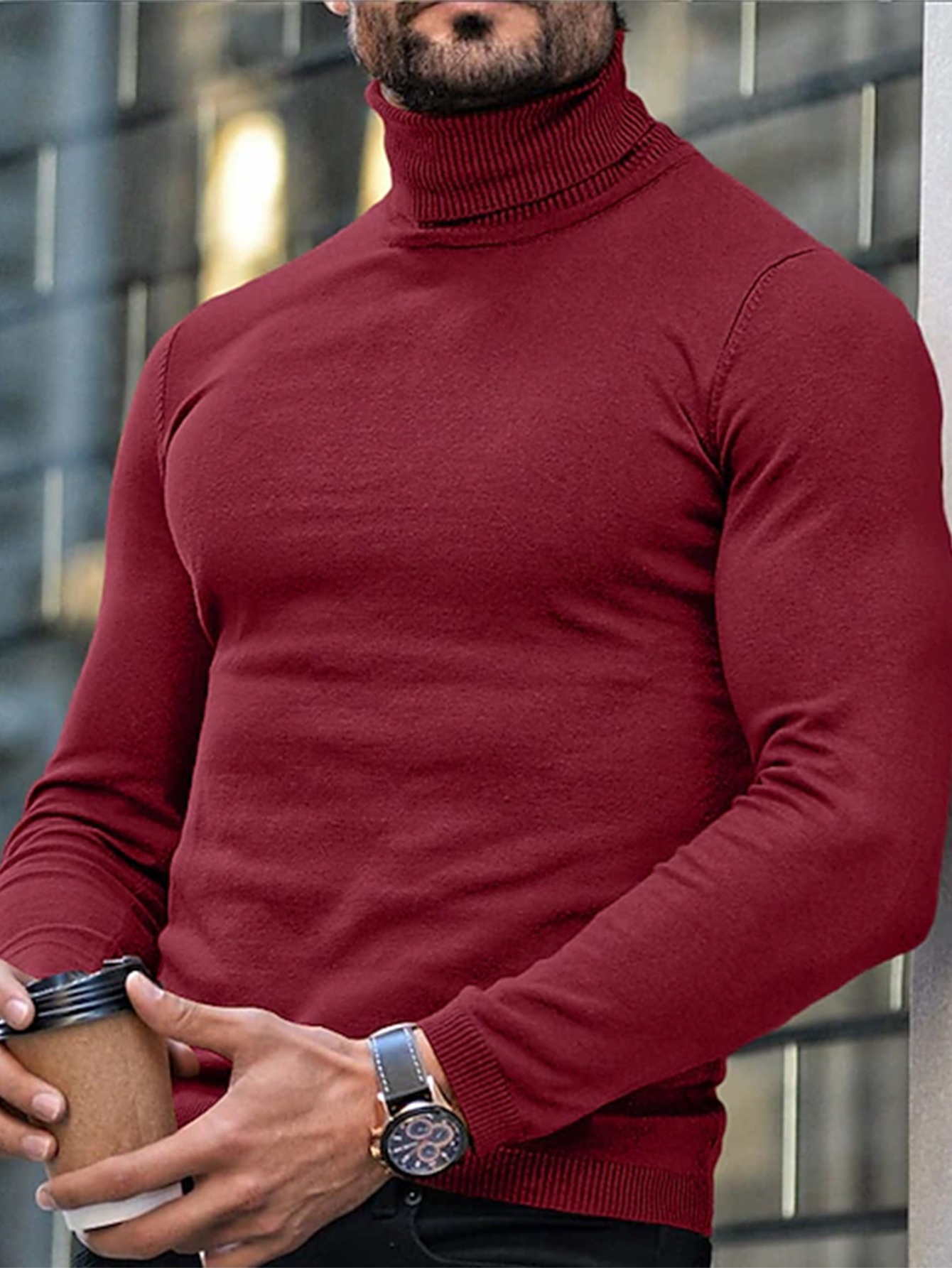 Men's Street Style Turtleneck Pullover - Casual Winter Knit