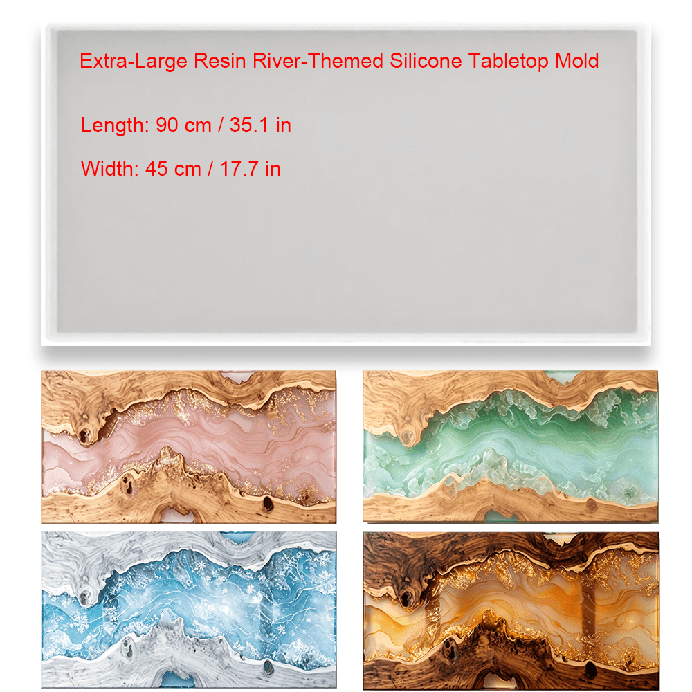 TEMU Extra Large Rectangular Epoxy Resin Silicone Mold, 35.1x17.7 Inch Large Live Edge Silicone Mould, Reusable Flexible Epoxy Casting Mold For Diy