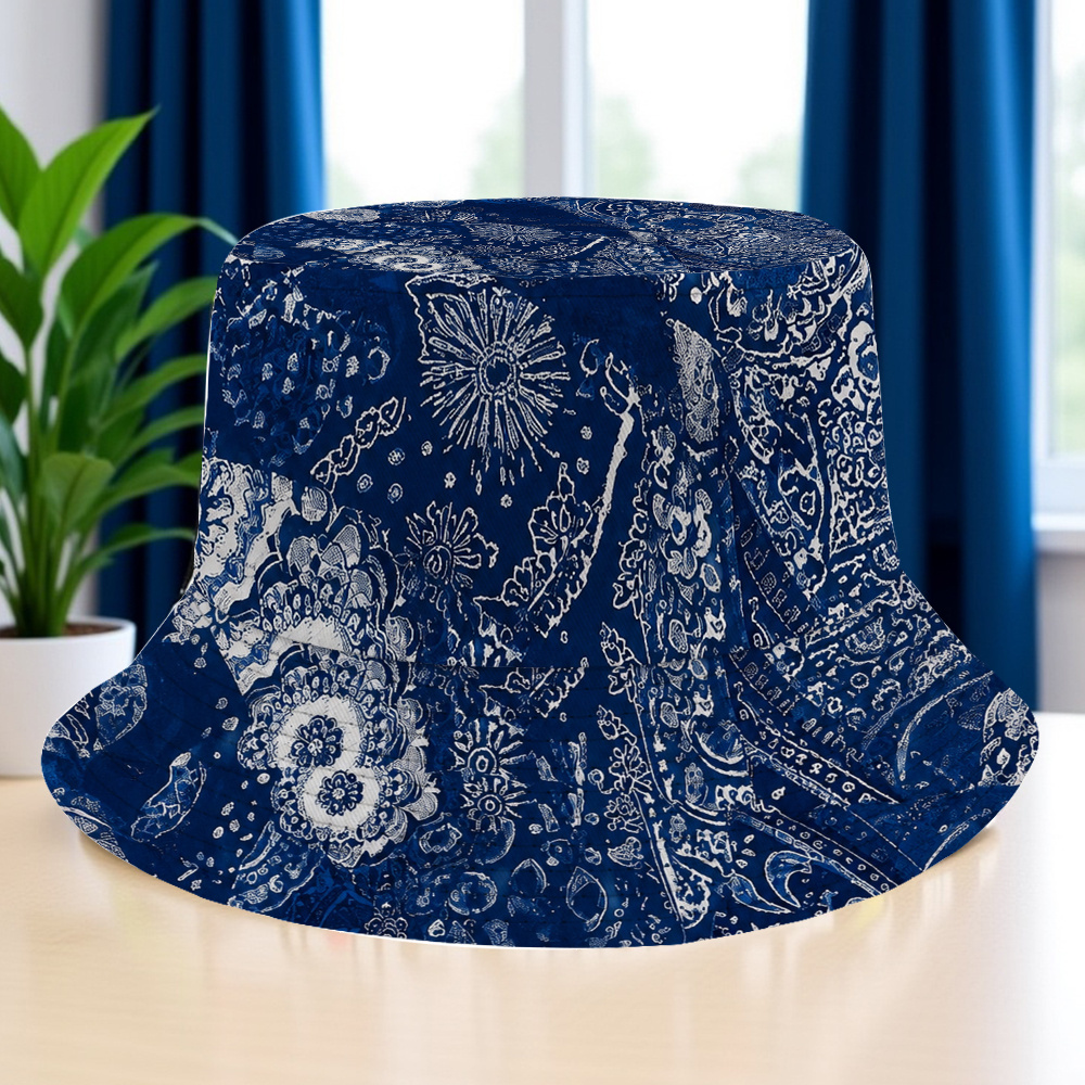 2d flat lightweight blue paisley bucket hat single sided all   cap suitable for costume parties daily wear machine washable unisex non   for parties casual outfits washable 2d flat