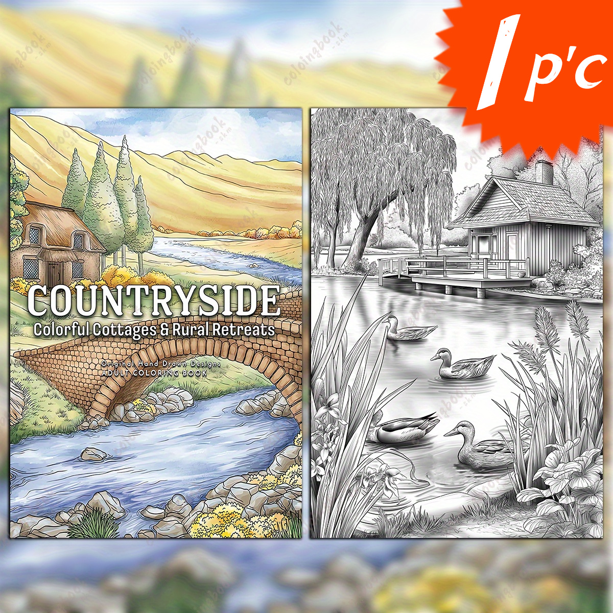 TEMU Luxury Adult Coloring Book Suitable For Coloring - Thick Paper Country Style Pages With Unique Cover, A4 Size (28.5*20.5cm) For Adults, Ideal