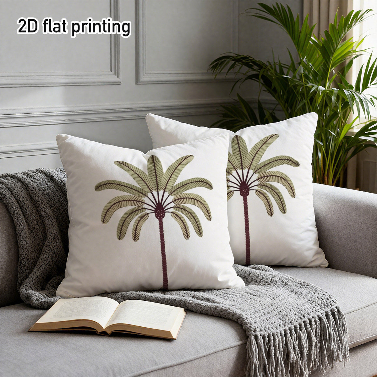 TEMU 2d Flat 2pcs Tree Cushion Covers, Double Prints Fronds, For Outdoor Patio Sofa, Cozy Bedroom Nook, Boho Themed , For , No Insert Included