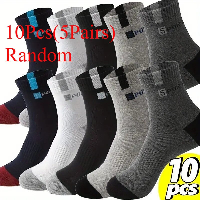 E-shop Herren-Sportsocken mit Buchstaben – atmungsaktive Sportsocken für alle Jahreszeiten – moderne Outdoor-Sportsocken – Freizeitsocken (10 Stk. (5