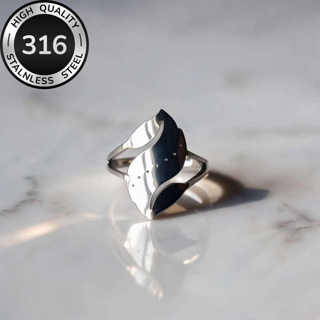 Women's High-Quality Stainless Steel Abstract Leaf Shape Open Ring