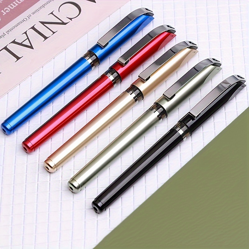 Image of 5pcs Premium Metal Gel Pens, Black Ink, Durable And Smooth Writing, Suitable For Business And Office Use - Ideal Back To School Gift Set, Pens For Writing