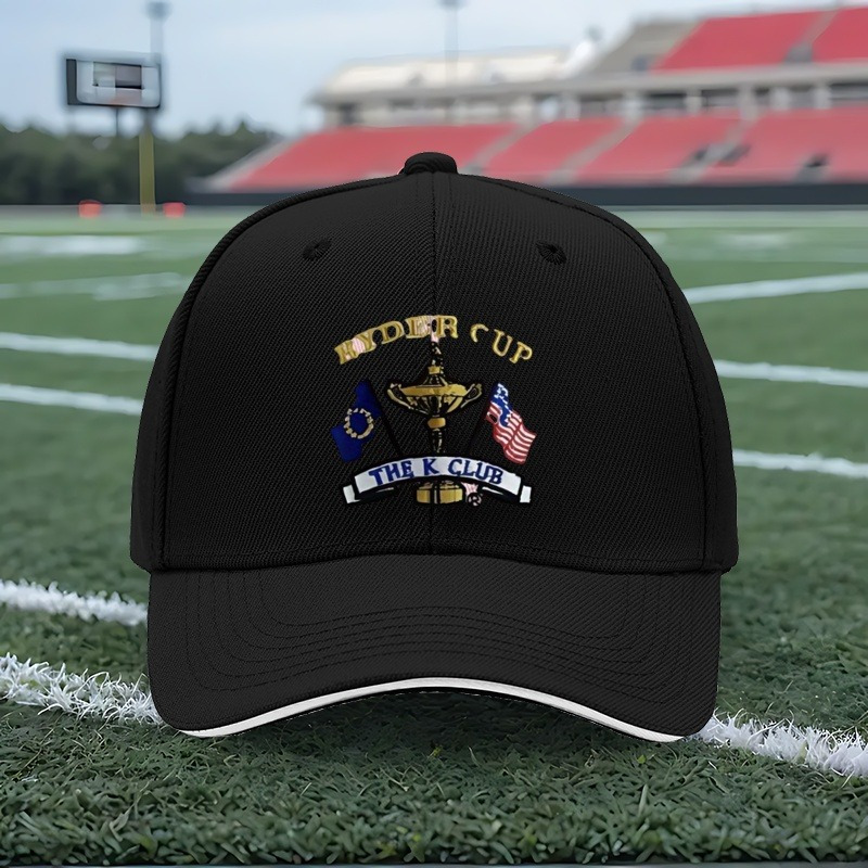   Cup The   Golf Baseball Cap - Black with Golden & White Embroidery, Polyester, Machine Washable,   Casual Wear & Sports Events, Golf Accessories