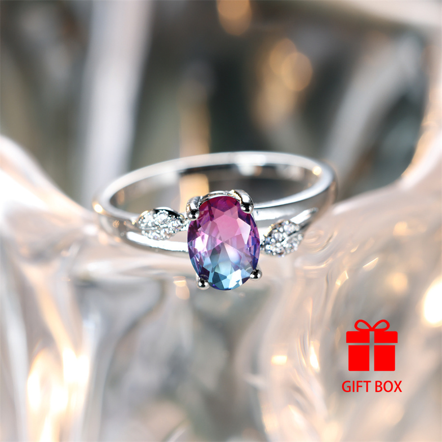 Rose Red Oval Ring with CZ, Durable & Sparkling
