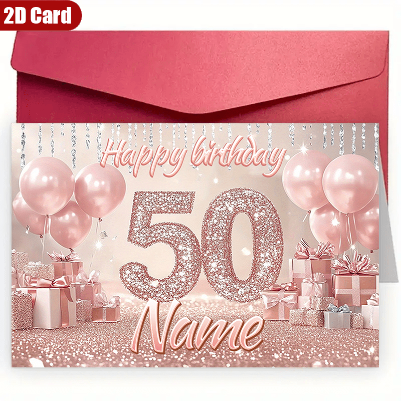 TEMU Custom 2d Flat Greeting Card - 1 Personalized Happy Birthday Card With Envelope, High-quality Paper - Suitable For Couples, Family, - Perfect