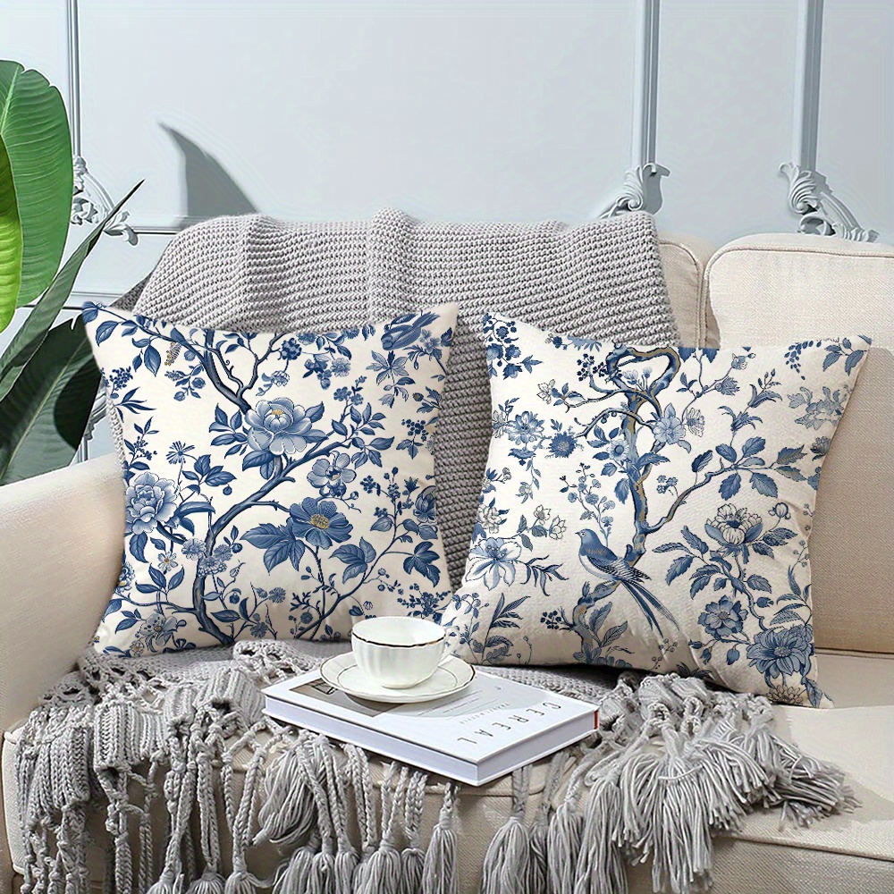 jit] chinoiserie blue bird flowers throw pillow covers Temu