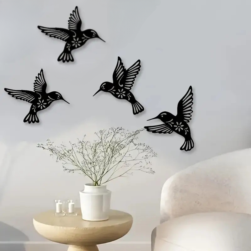 TEMU Plat 2D, 4pcs Décoration Murale en Acrylique - Facile à Installer, Réutilisable, pour Chambres et Salons, Motif avec Décorations Florales,
