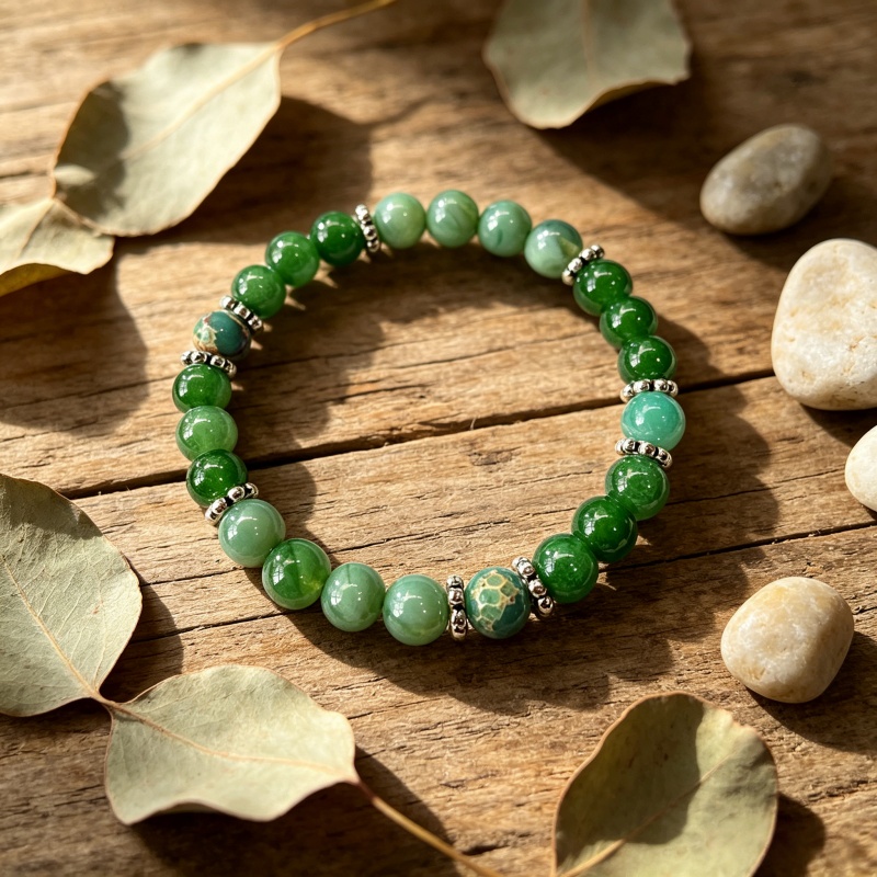 Green Flowery Chalcedony Wealth Bracelet, Gift for Confidence