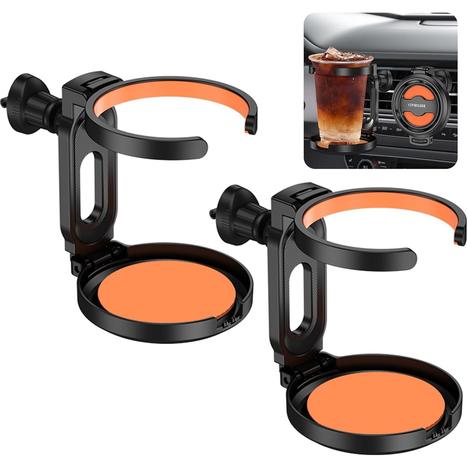 Image of 2 Pack Foldable Adjustable Air Vent & Car Cup Holder, Fit For Ac Vents & Dashboard, Space- Drink Organizer With Adjustable For Cans, Bottles, Coffee, Tea, Compatible With Most Vehicles ()