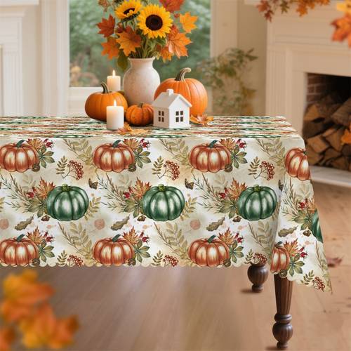 photo de l'article nappe 2d plate 1pc nappe dautomne orange vert citrouille motif rétro branches et feuilles décor de style convient pour table à manger dautomne arrangement de cuisine de style ferme