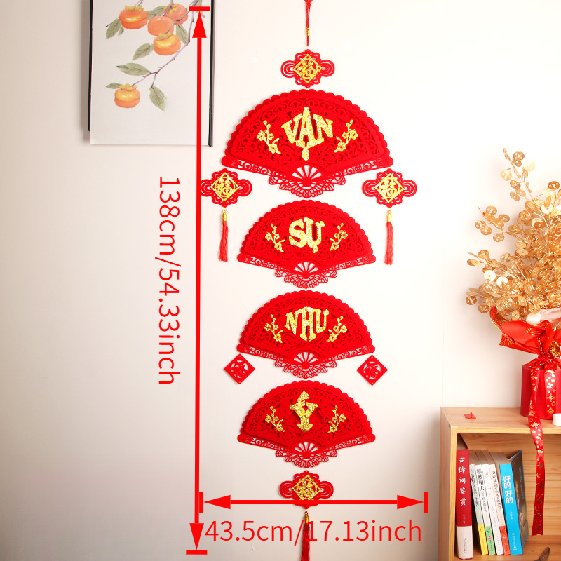TEMU 1pc Felt Fabric Tassel Hanging Fan, New Year Festival Decoration Hanging Ornament, New Year Scene Arrangement Fan-shaped Non- Fabric Decoration