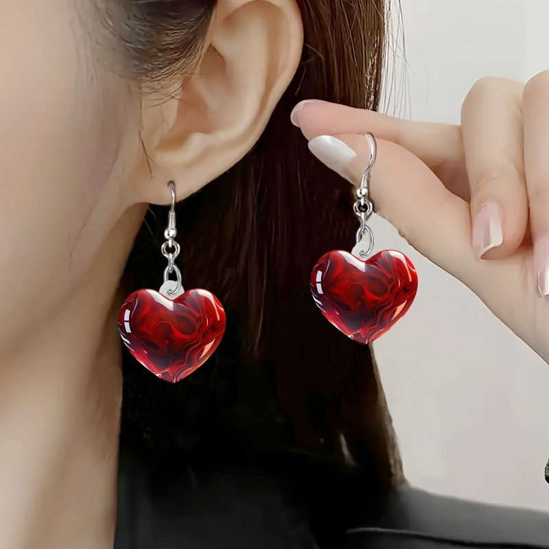 

A Set Of Red Heart-shaped Acrylic Earrings, Pendant Accessories, Women's Valentine's Day Celebrations, And Great Gifts For New Year And Day.