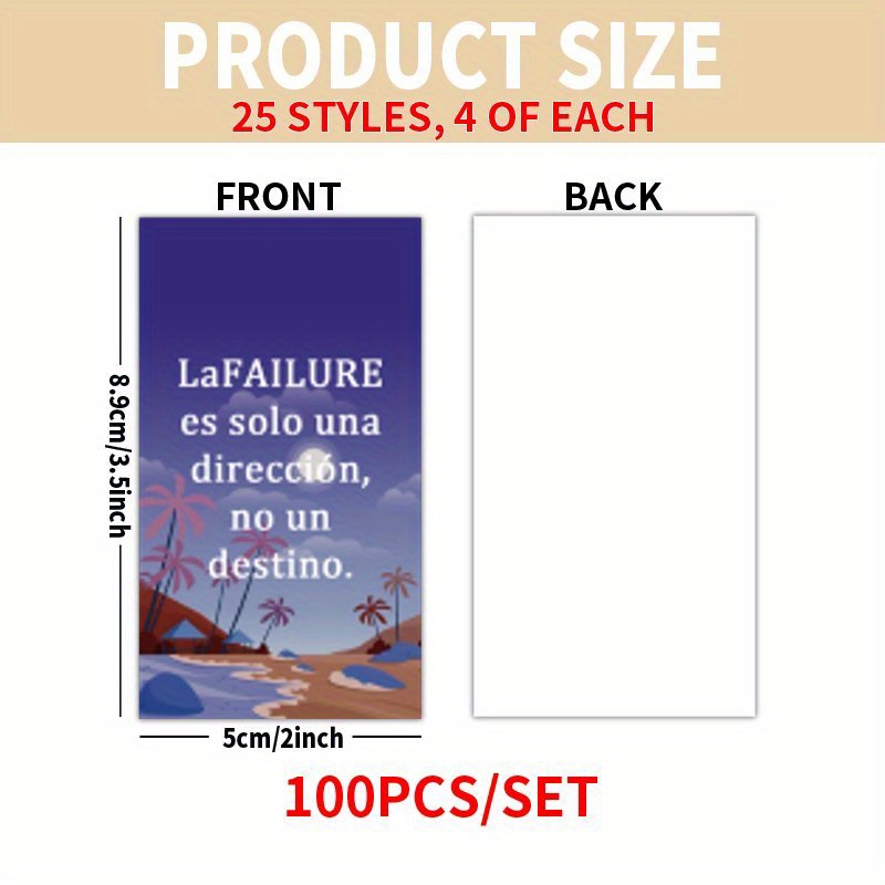 TEMU 100 tarjetas motivacionales de Noches Españolas, 25 estilos (4 por estilo), mensajes de crecimiento y motivación, ideal para el auto-estímulo y