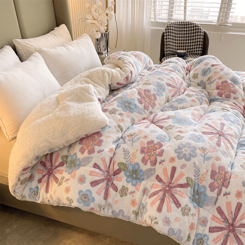 TEMU Simply Printed Plump Comforter Insert, Thick Heavy Weight Warm Quilt, Ultra Soft Breathable Bedding For Bedroom Hotel, Autumn Winter Must Have