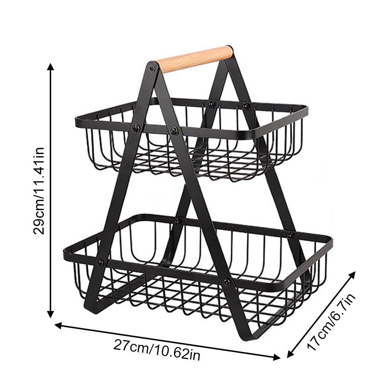 TEMU Heavy Duty 2-tier Metal Fruit & Vegetable Basket With Open Wire Shelving - Kitchen Countertop Pantry Suitable For Bread, Fruits, Vegetables