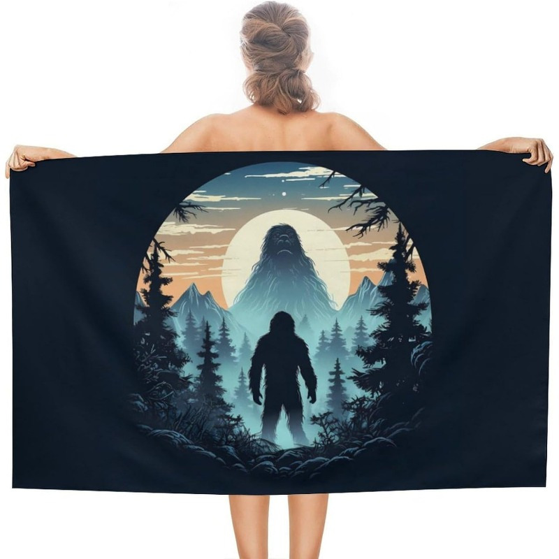 

1pc Sasquatch Graphic Polyester Beach Towel, 27.5x55 Inch Square Woven Quick-dry Bath Towel For Adults, Lightweight Travel Towel For Sports, Spa, Yoga, Gym, Hotel