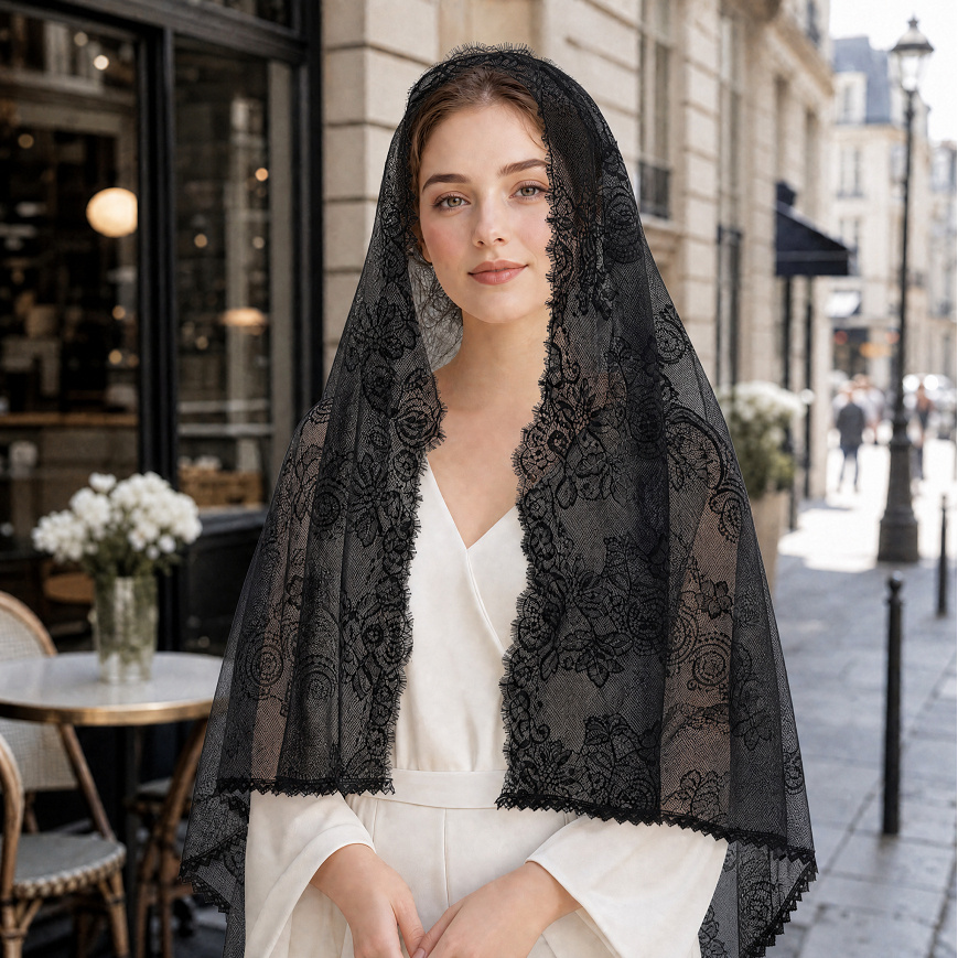 TEMU Foulard musulman en dentelle florale , style à bordure en dentelle, léger et respirant pour tenue de soirée de mariage