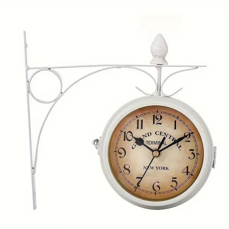 TEMU 1pc Iron Wall Clock Double Sided Clock, Retro Double Sided Wall Clock Decorative Clock, For Living Room Office Decor, For Easter Party Spring
