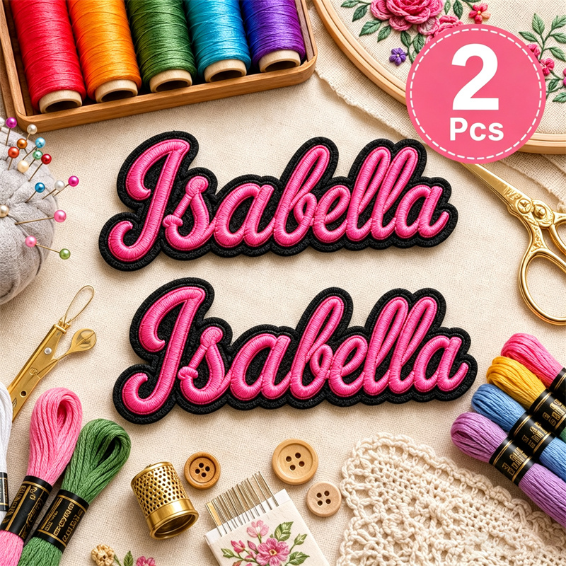 TEMU Personalized Text Embroidered Patches 2pcs, Custom Name Badge With Neat Letter Stitching, Matching Color Border And Soft Felt Edge, Patch For