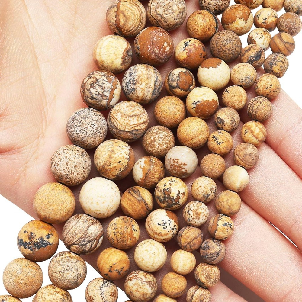 Natural Matte Picture Jasper Beads for DIY Bracelet and Necklace Making