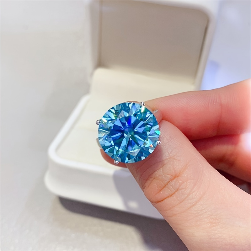 TEMU 5.0 Carat Pigeon Egg Blue Moissanite Ring - 1pc S925 Silver Men's Fashion Accessory - Ideal For Daily Wear, Parties, Proposals, Engagements,