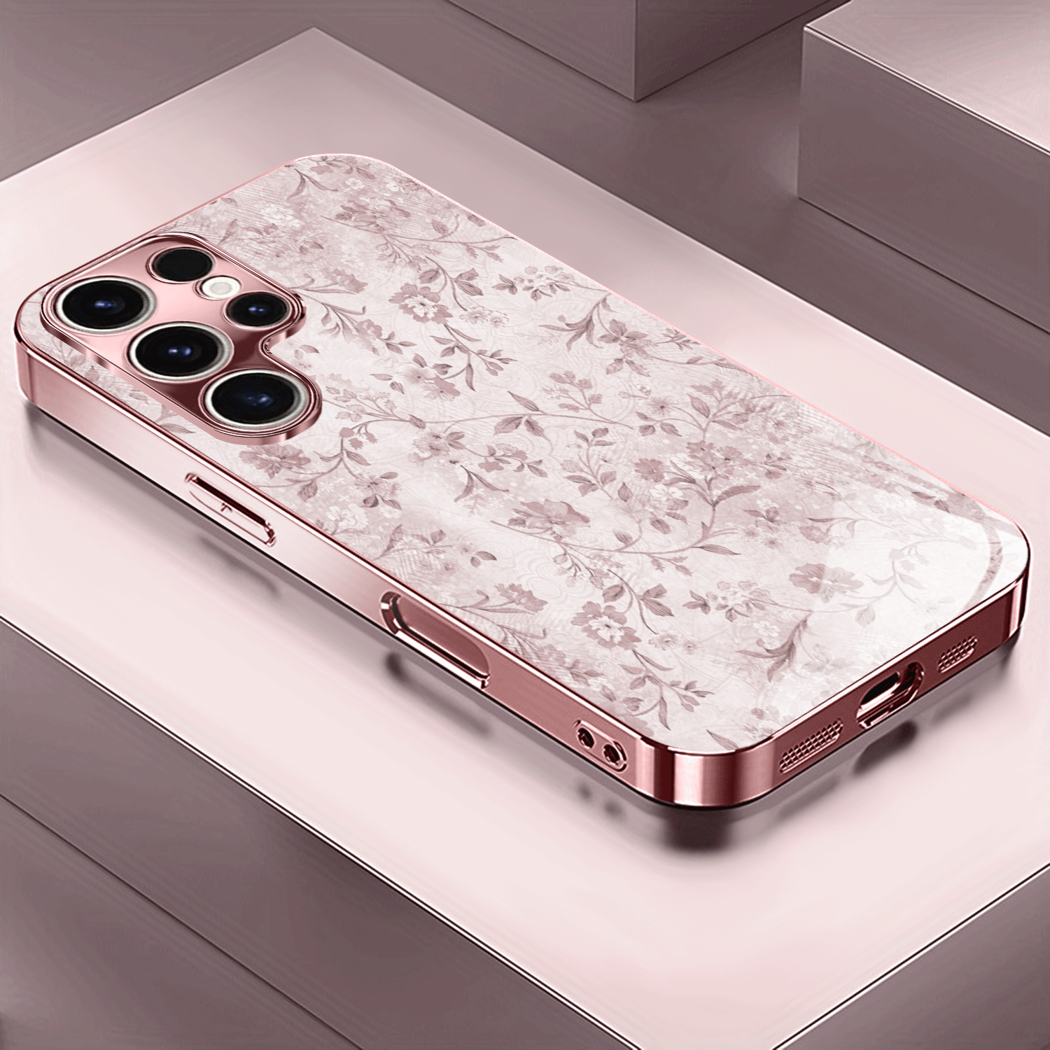 TEMU Phone Case - Floral Pattern Rose Golden/electroplated Pink Phone Case Cover For Galaxy A51/a52/a53 5g/a54/a55/a56/a71/a72/a73/note 10/note 20