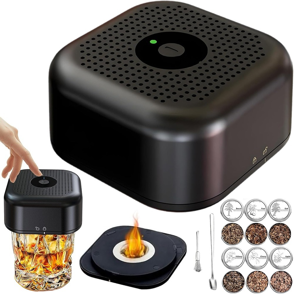 Wood Smoking Chips & Blocks Suitable For Pubs, Bbq, Outdoor Picnics - Whisky Smoking Set For Enhancing Beverage Flavor With Smoke Flavor Enhancer, For Bars, Campfire, And Barbecue Gatherings