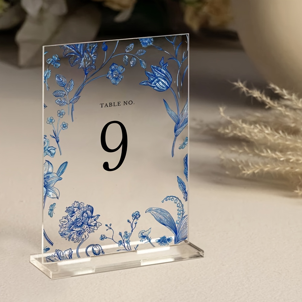 TEMU 10pcs Elegant Acrylic Wedding Table Numbers, Transparent Blue - Durable Acrylic, Weddings, Birthdays, And Formal Events | Floral Table Decor,