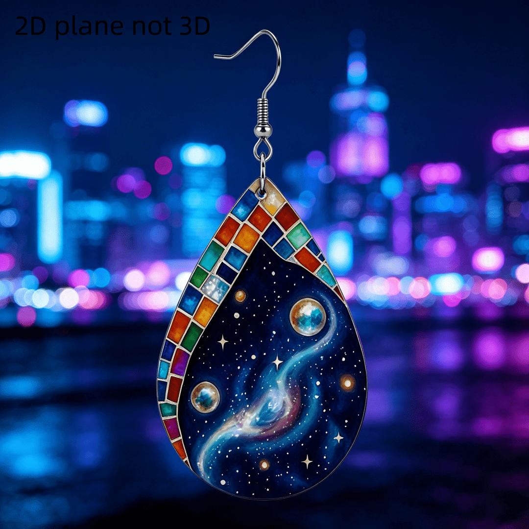 Women's Galaxy Space Planet Mosaic Teardrop Dangle Earrings