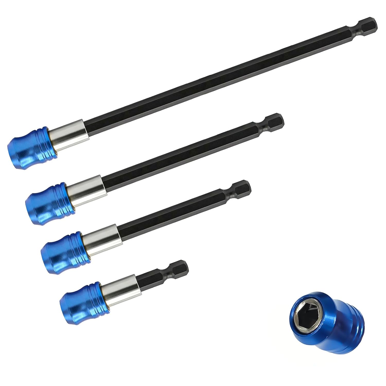 TEMU Drill Bit Extension Set, 4pcs 1/4 Inch Hex Magnetic Quick Release Bit Holder, Bit Extension For Impact Driver And Screwdriver Bits, 2-3/8", 4",