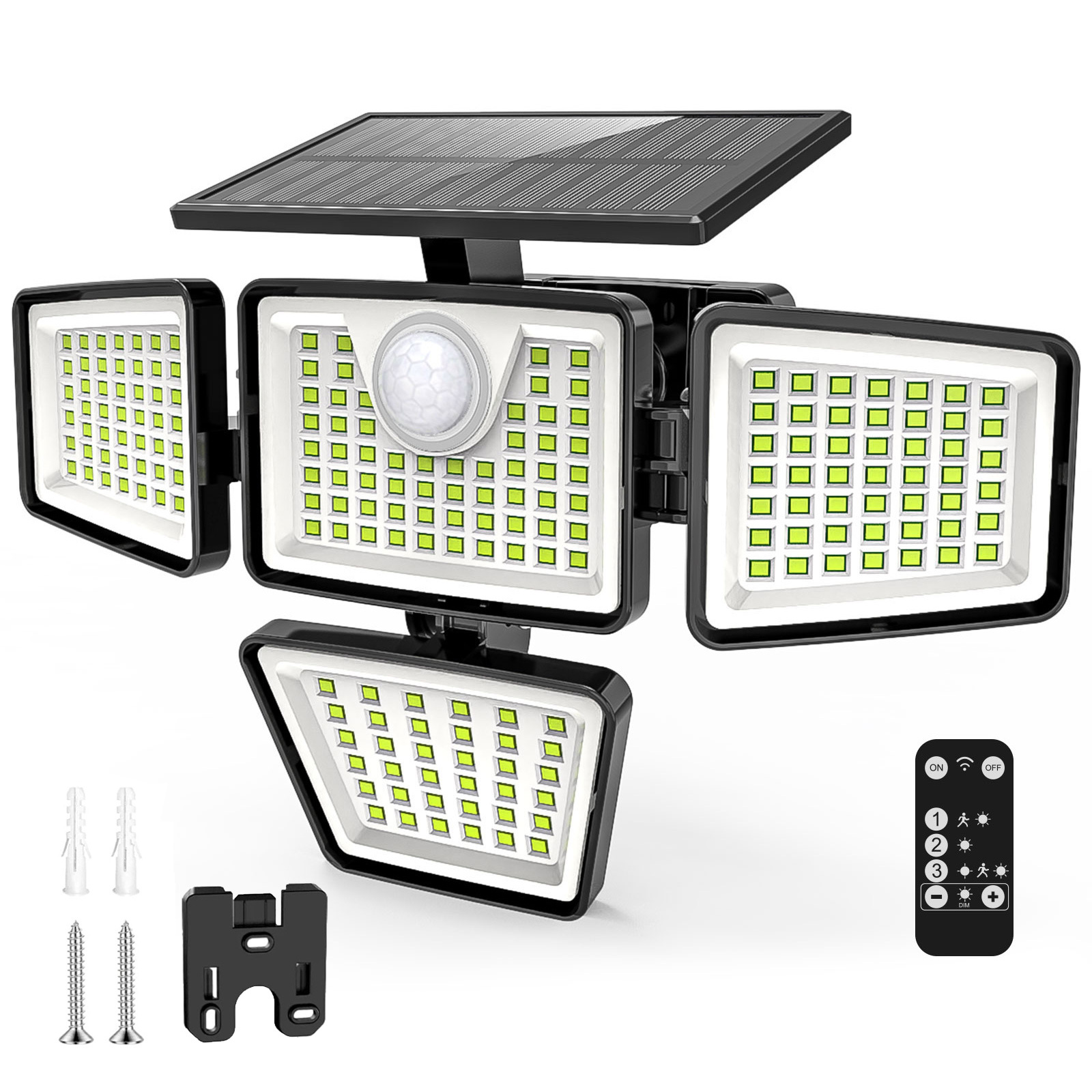 TEMU 4-head Solar Motion Sensor Outdoor Light, 2500lm Led Security Flood Light With Remote Control, Ip65 Waterproof, 270° Wide Angle, Adjustable