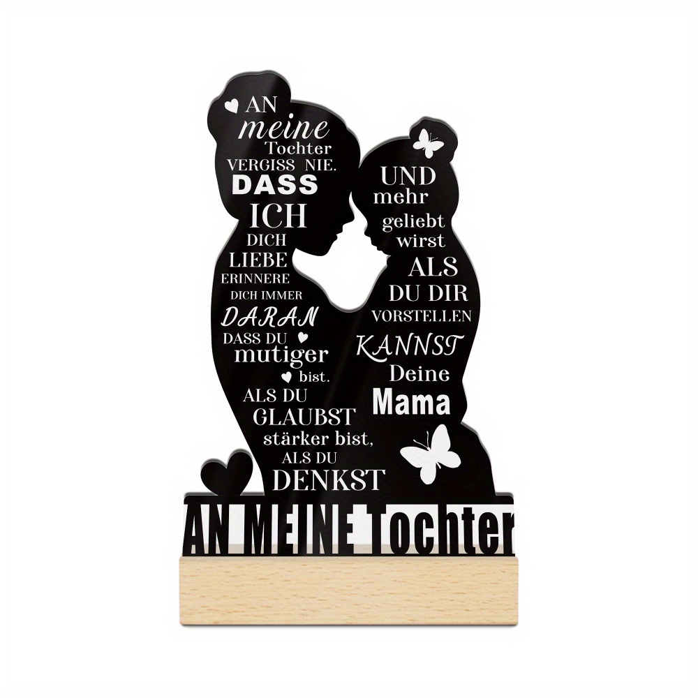 E-shop 2D Flach, 1 Deutsches Acrylschild mit Holzsockel Tischdekoration für Tochter: Vergiss Nie, Ich Liebe Dich, Farmhouse Wohnzimmer Tischdekoration,