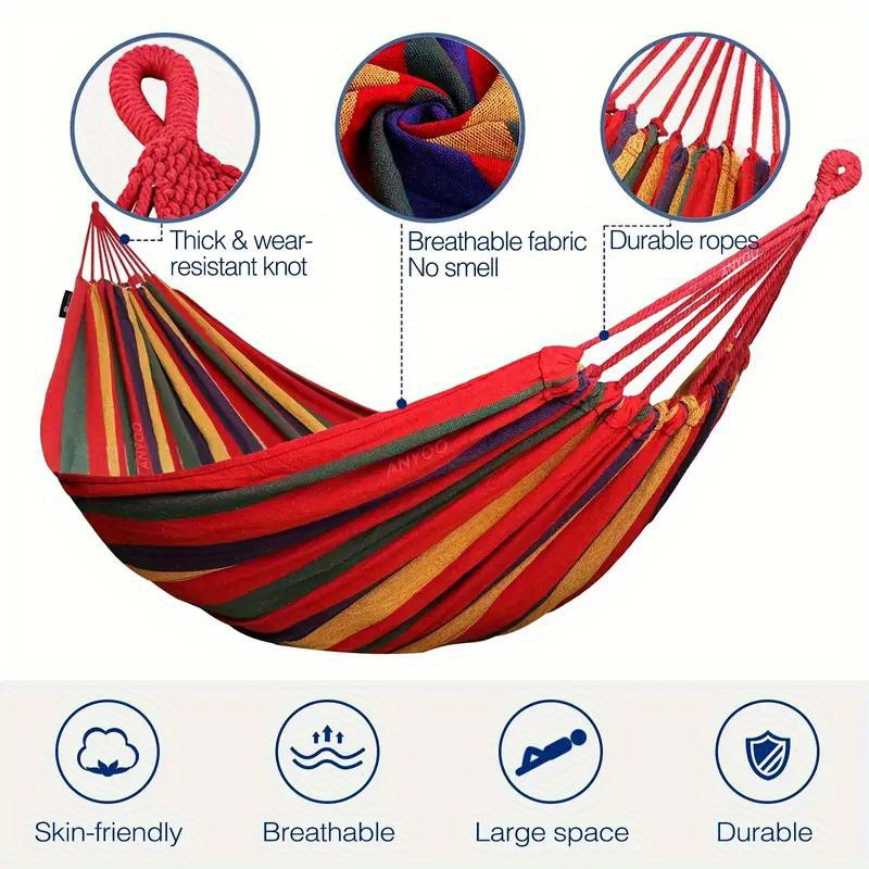 [1-Pack Heavy-Duty Hammock] 1-Pack Heavy-Duty 330lb Capacity Colorful Cloth Hammock | Durable Polyester, Tree-Friendly Straps, Portable Storage Bag, Anti-Flip, Weatherresistant, Reinforced Stitching | Outdoor, Camping, Indoor Relaxation, Camping Essential, Vibrant Design, Backyard Lounging, Stylish Lounging, Outdoor Enthusiasts