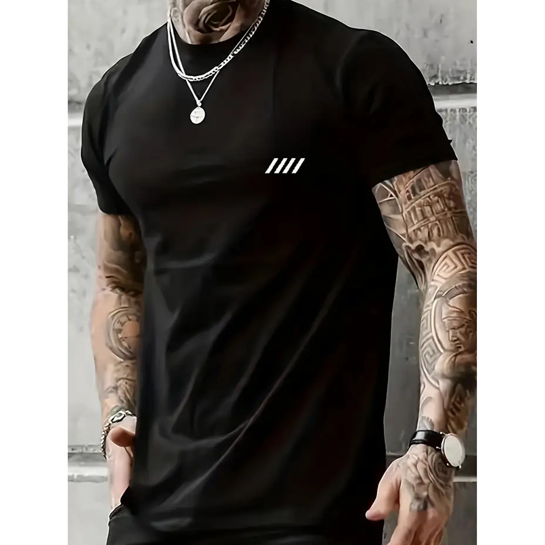 

Men's Cotton T-shirt, 100% Cotton, Crew Neck, Regular Fit, Short Sleeve, Geometric Print, Non-stretch Knit Fabric, With Casual Pullover For
