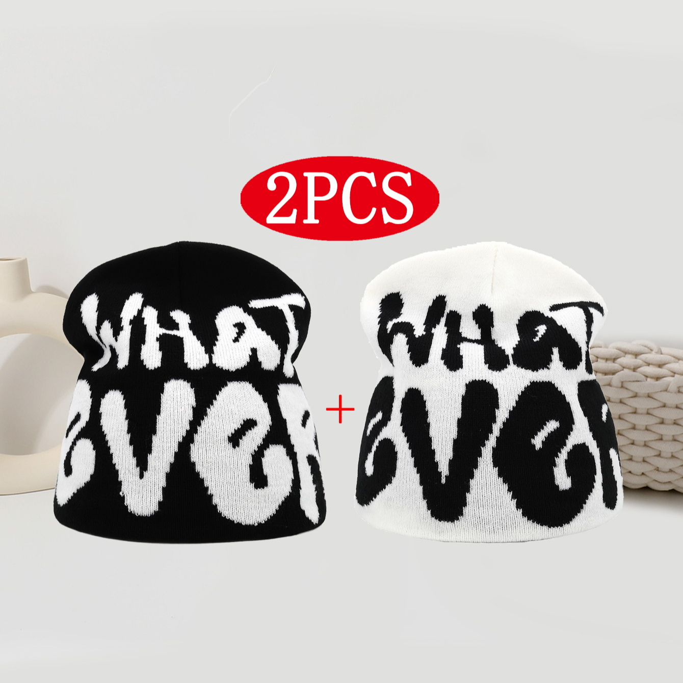 TEMU 2 Pezzi Cappello Beanie , Design Jacquard con Lettere, Cappello Unisex Caldo per Sci, /Inverno, Ciclismo , Cappello Stile Y2K , Tendenza Inverno