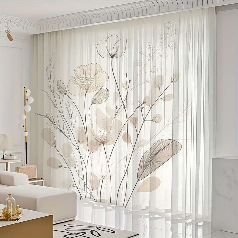 TEMU Holiday, Gift-giving, Wedding Decoration Window Drapery, 2pcs Semi-transparent Curtains, Style Floral Curtains, Warm-themed Bedroom And Living