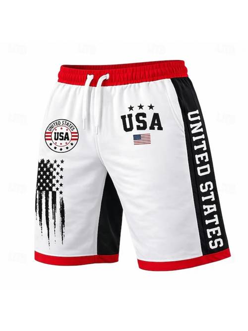 item picture mens polyester american flag print shorts casual drawstring elastic waist athletic shorts american flag pattern summer beach shorts suitable for daily wear gym vacation