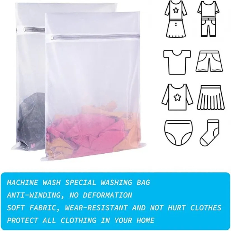 TEMU 2-pack Xxl Large Durable White Laundry Bags | 23.62 .62 Inches, Reusable Zippered Laundry Bags To Prevent Deformation, Suitable For Shirts,