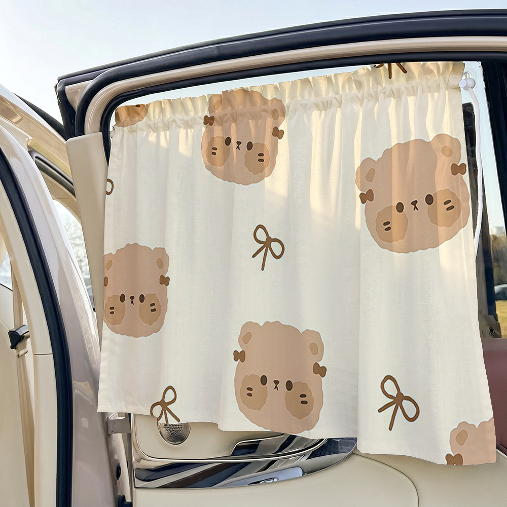 TEMU 1pc Car Sunshade, Cartoon Bear Print Adjustable Car Sun Visor, Suction Cup Style Car Interior Curtain Side Panel, Summer Sun Protection And
