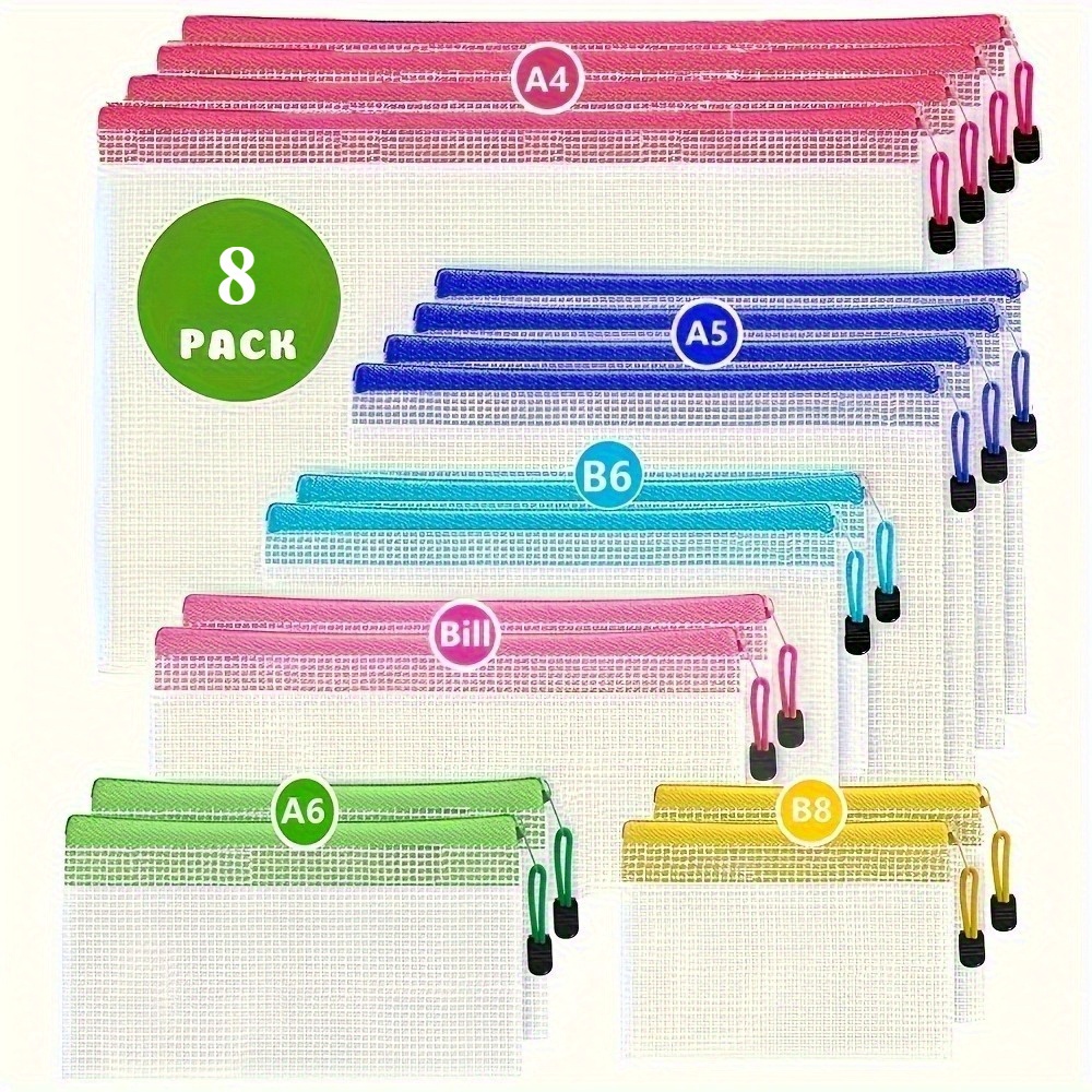 Image of 8pcs/16pcs Clear Mesh Travel Organizers, Document Bags, File Colloection - Zipper Bags With 6 Sizes School Supplies, Multicolor Storage Pouches, Back To , Office Supplies, Cosmetic Bags