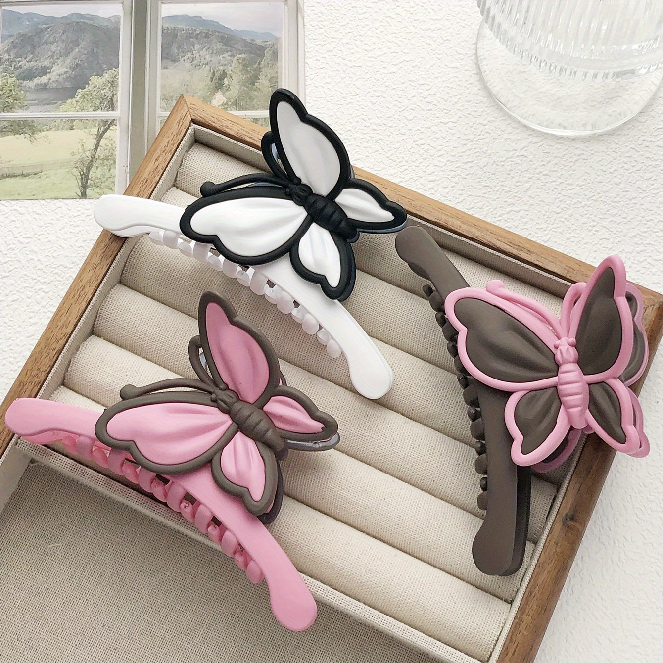 TEMU Ensemble de 3 pinces à cheveux papillon élégantes avec une extrémité rétro mate, parfaites pour fixer les chignons d'activités de pour femmes,