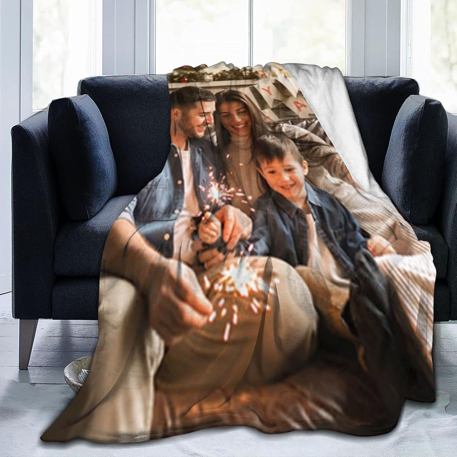 

Custom Photo Flannel Fleece Blanket, Personalized Picture Throw For Adults, Friends, Family, All , Machine Washable, Contemporary Style, 100% Polyester, 200-250gsm, Birthday Gift Idea