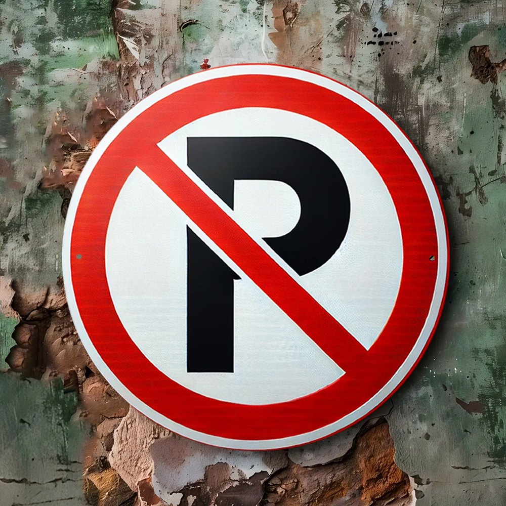 TEMU 2D Plat, Geen Parkeergelegenheid Borden - Vintage Rood & Witte Ronde Metalen Verbod Decoratie, Heavy-Duty Aluminium, Waterdicht & Stofdicht voor