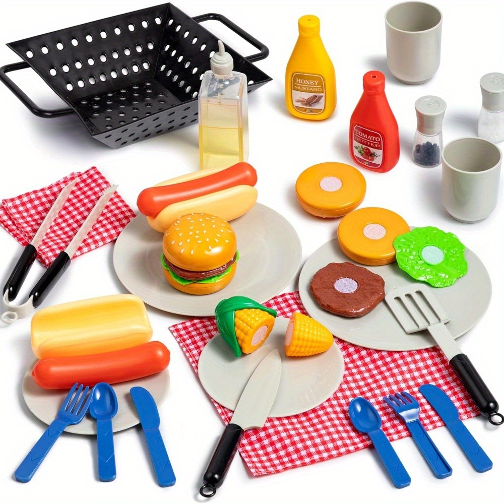 TEMU 27pcs Ensemble de barbecue pour enfants, jeu de jardin, ensemble de jouets de barbecue pour tout-petits, jeux de nourriture pour cuisine