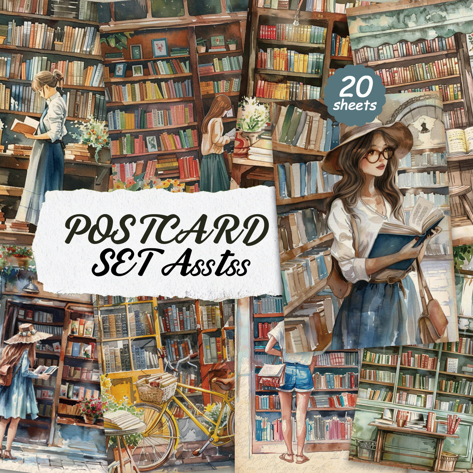 TEMU Set Of 20 Assorted Vintage A Bookstore - Measuring 4x6 Inches, Retro Supplies Feature Classic Pinup Illustrations And Are Perfect For